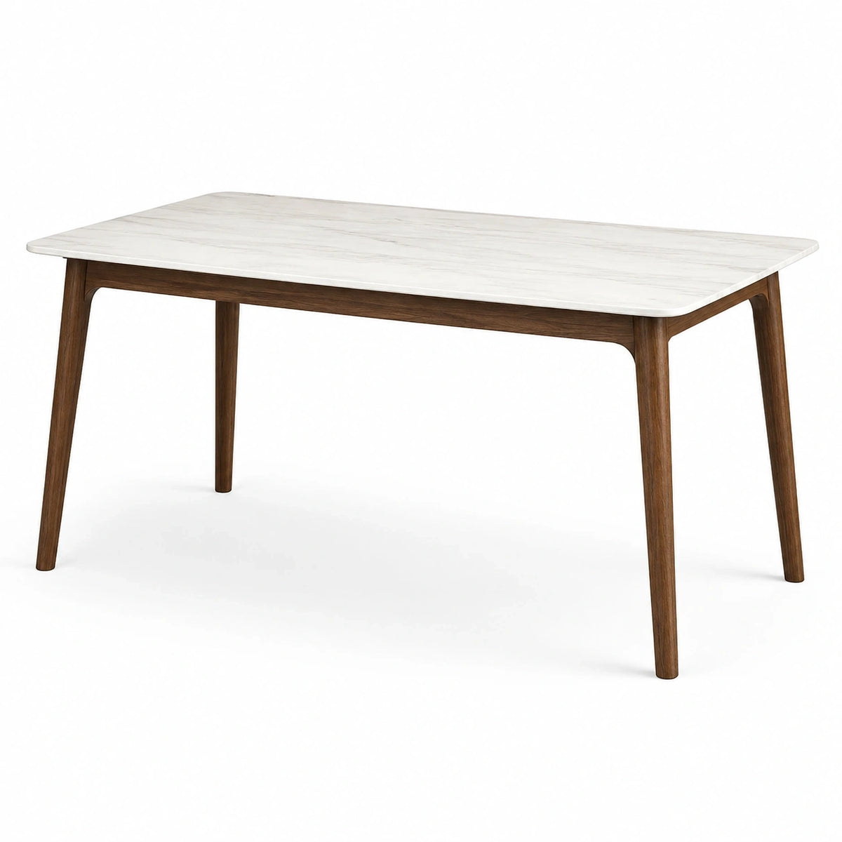 Moderner Esstisch 160 × 90 × 75 cm, Weiß-Braun, Tischplatte in Marmoroptik mit Holzgestell