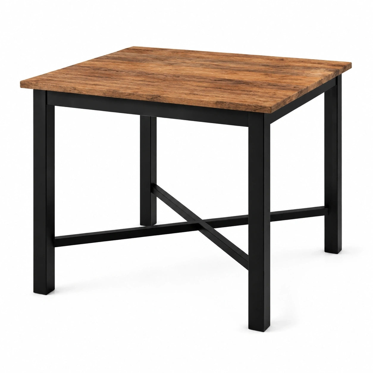 Quadratischer Esstisch aus Holzwerkstoff und Metall, 80 × 80 × 75 cm, Braun/Schwarz
