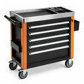 Mobiler Stahl-Werkzeugwagen mit 5 Schubladen und 4 Lenkrollen, 85 × 48 × 90 cm, Schwarz/Orange/Silber