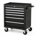 Werkzeugwagen aus Stahl mit 6 Schubladen, 4 Rollen und Schiebegriff, 70 × 33 × 78 cm, Schwarz/Silber