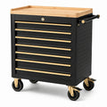 Werkzeugwagen mit 7 Schubladen und Bambusauflage, Schwarz/Goldfarben/Naturfarben, 77 × 46 × 95 cm