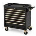 Werkstattwagen aus Stahl mit 7 abschließbaren Schubladen, 77 × 46 × 88 cm, Schwarz/Gold