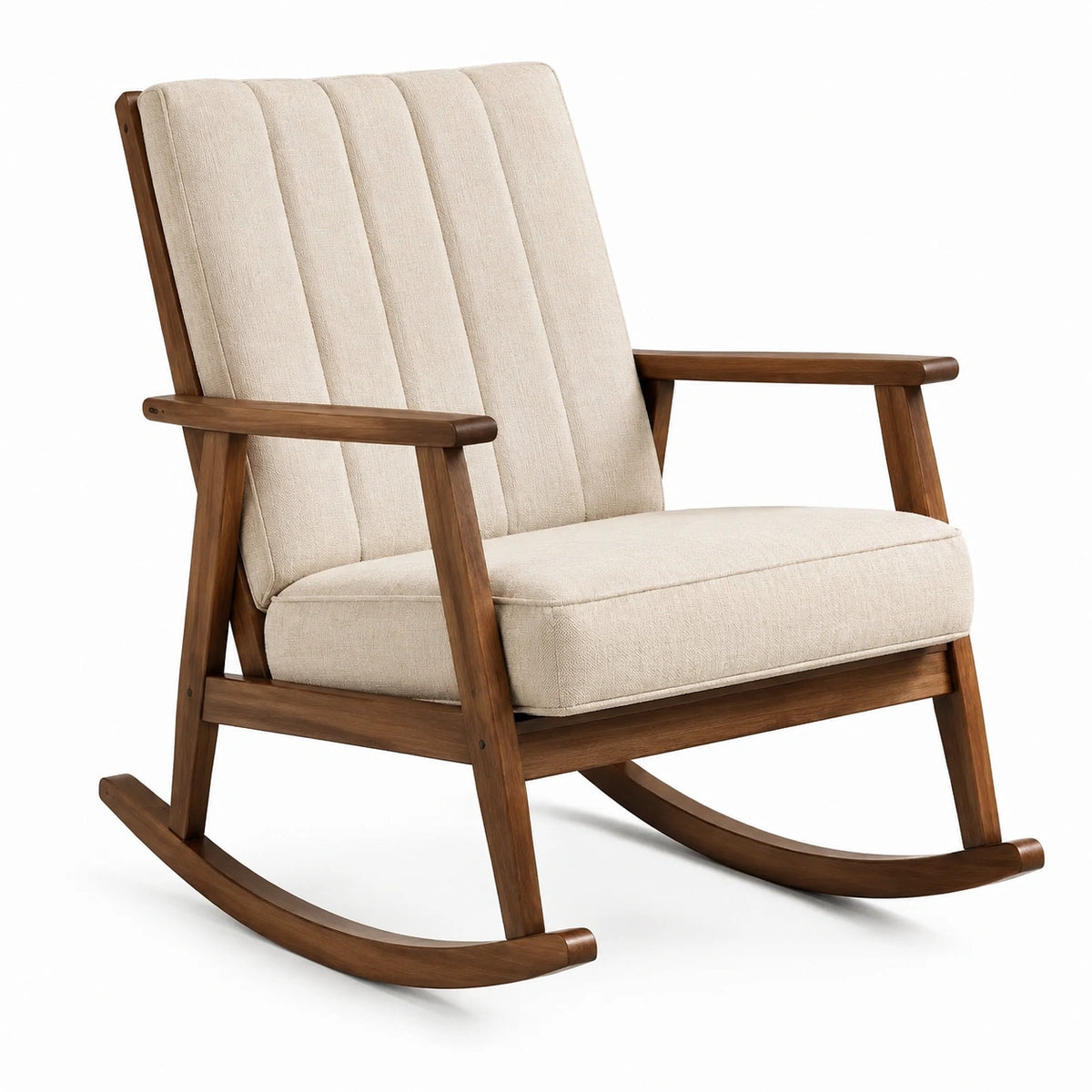 Gepolsterter Schaukelstuhl aus Holz, Beige/Braun, 69 × 89 × 93 cm