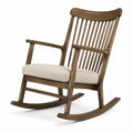Schaukelstuhl aus Holz mit Polstersitz und hoher Rückenlehne, Braun/Beige, 68 × 91 × 105 cm