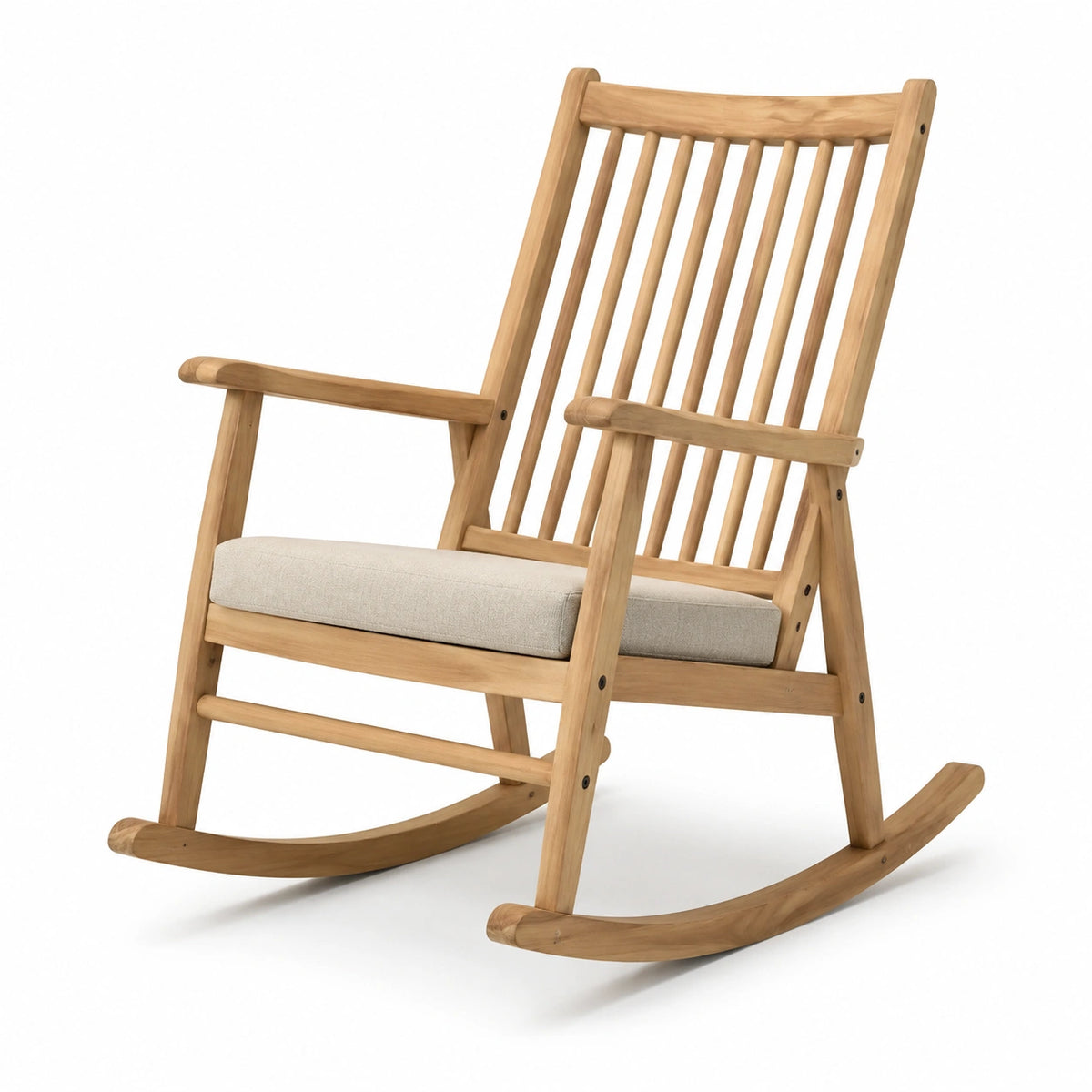 Schaukelstuhl aus Holz in Natur und Beige, 95 x 67 x 105 cm, mit Armlehnen und Sitzpolster