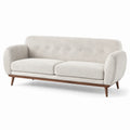 3-Sitzer-Sofa mit Bouclé-Bezug in Creme und braunem Holzgestell, 210 × 88 × 82 cm