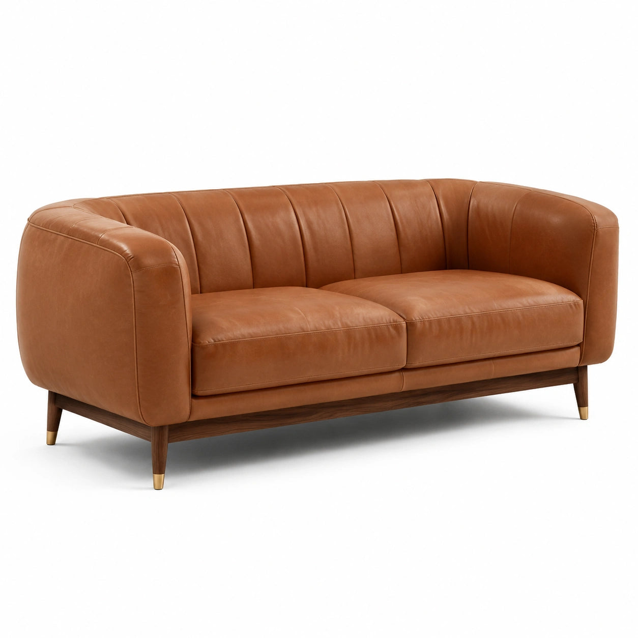 2-Sitzer-Sofa in Cognacbraun, 190 × 88 × 78 cm, Lederoptik mit dunkelbraunem Holzgestell