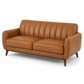2-Sitzer-Sofa mit Kunstlederbezug und Holzfüßen, Cognacbraun/Dunkelbraun, 190 × 88 × 82 cm