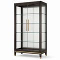Vitrine mit 2 Glastüren und 4 Glasböden, Dunkelbraun/Transparent/Gold, 100 × 40 × 190 cm