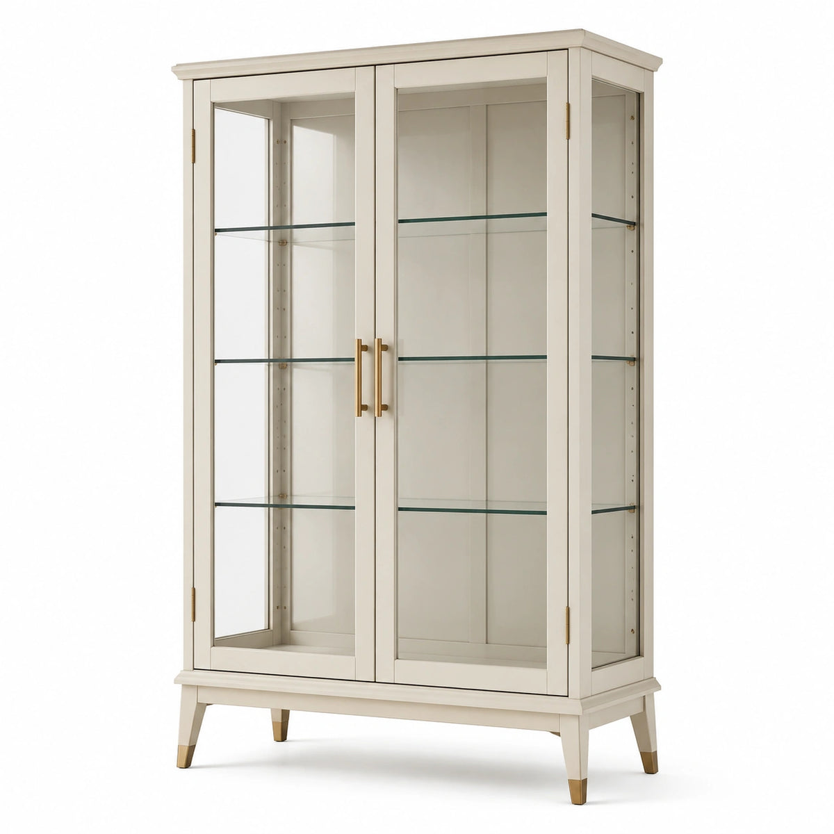 Vitrinenschrank aus Holzwerkstoff und Glas, Cremeweiß/Gold/Transparent, 100 × 40 × 180 cm