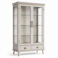 Vitrine aus Holzwerkstoff und Glas, Beige/Gold, 100 × 40 × 180 cm, mit 2 Glastüren, 3 Glasböden und 2 Schubladen