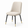 Moderner gepolsterter Esszimmerstuhl in Beige mit schwarzen Metallbeinen und goldfarbenen Akzenten, 52 × 58 × 84 cm