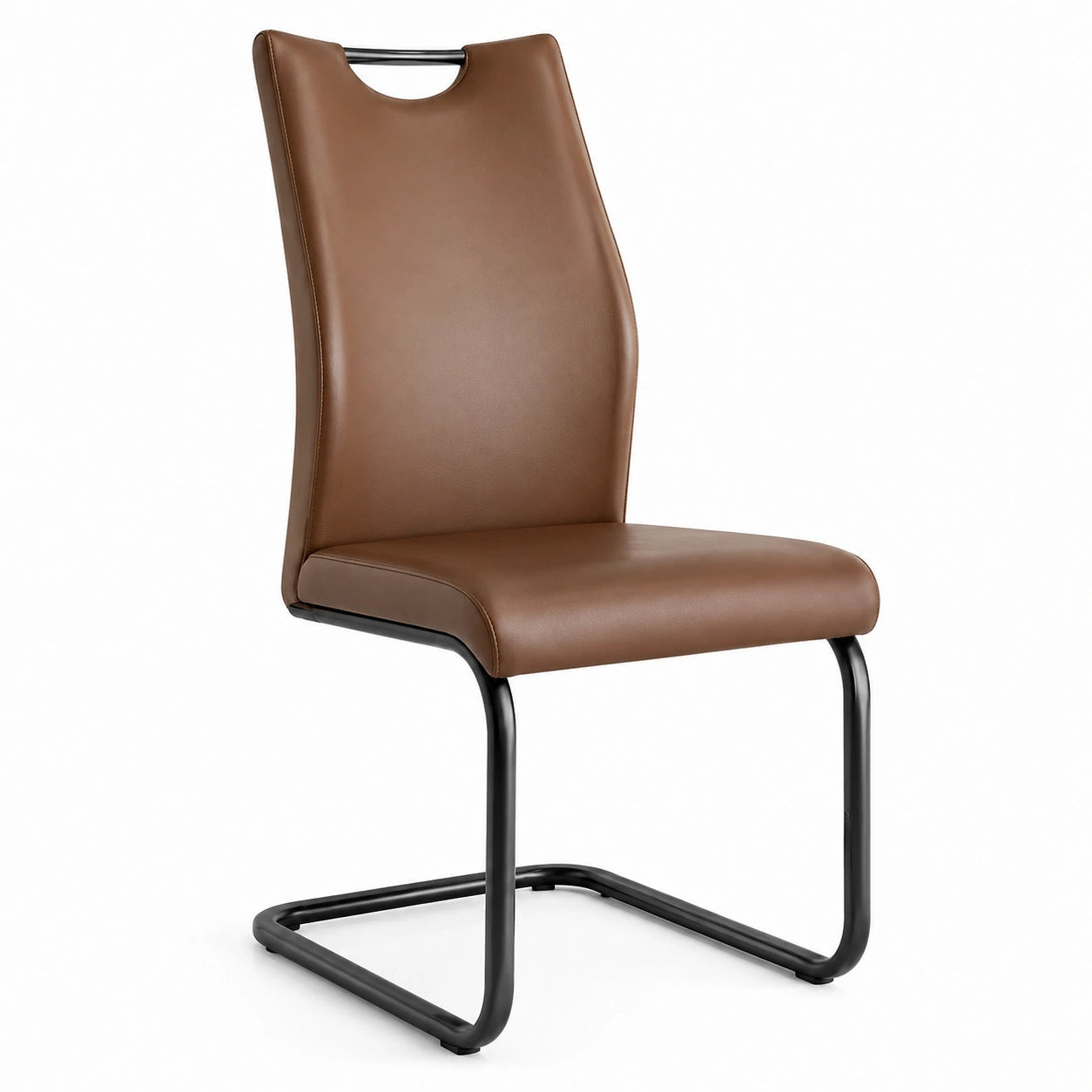 Moderner Esszimmerstuhl in Braun und Schwarz aus Kunstleder mit Metallgestell, 50 × 58 × 96 cm