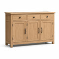 Sideboard aus Holz, 140 × 40 × 85 cm, Natureiche/Schwarz, mit 3 Türen und 3 Schubladen, Landhausstil