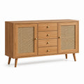 Sideboard mit Rattangeflecht, Natur/Beige/Gold, 140 × 40 × 80 cm, 2 Türen und 4 Schubladen