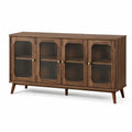 Sideboard mit 4 getönten Glastüren, 180 × 40 × 90 cm, Braun/Gold/Dunkelgrau