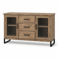 Sideboard mit 3 Schubladen und 2 Glastüren, Braun/Schwarz, 140 × 40 × 85 cm, Holzwerkstoff, Metall und geriffeltes Glas