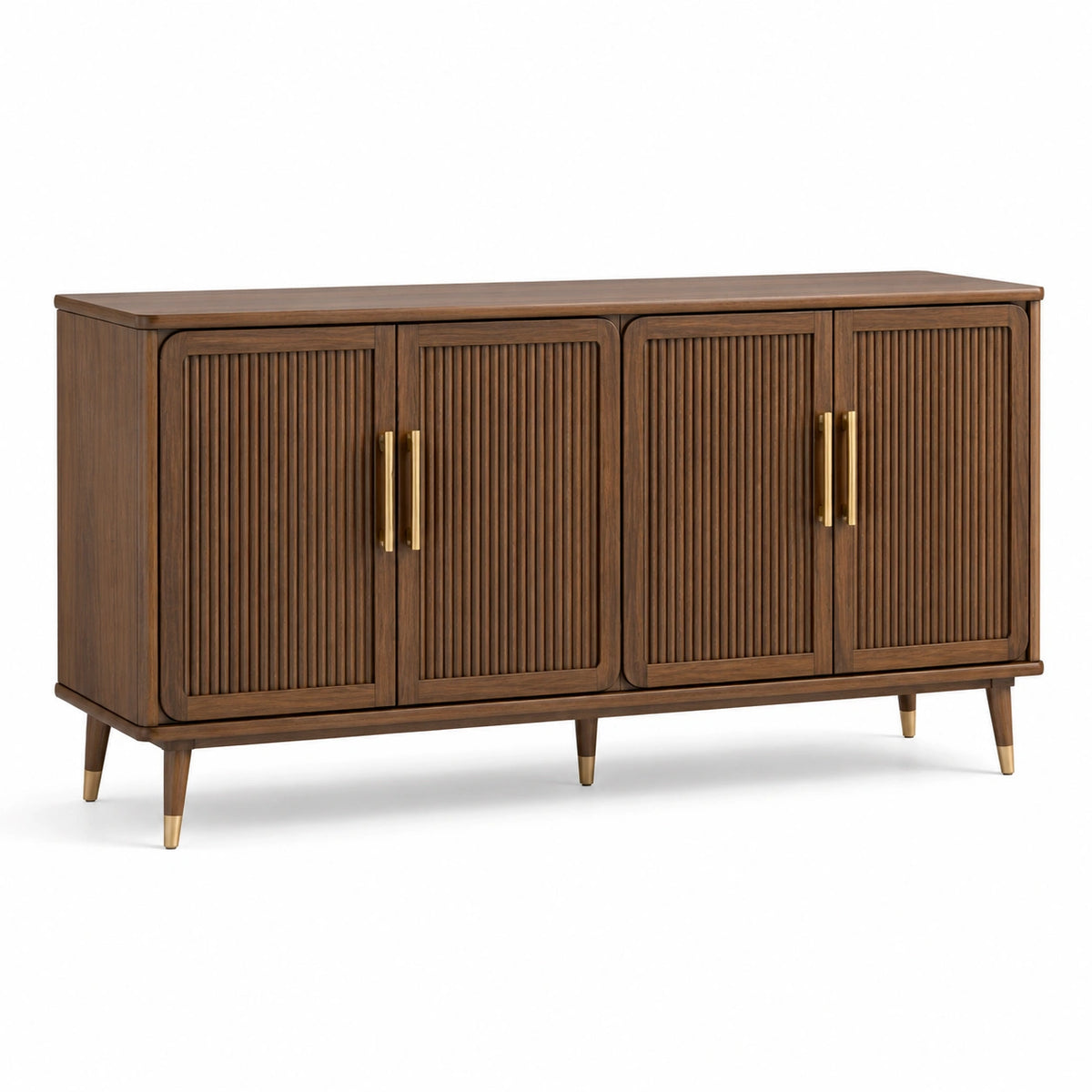 Sideboard mit 4 Türen und geriffelten Fronten, 180 × 40 × 85 cm, Braun/Goldfarben