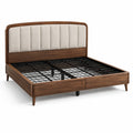 Doppelbett mit gepolstertem Kopfteil, 169 × 211 × 110 cm, Liegefläche 160 × 200 cm, Braun/Beige/Schwarz