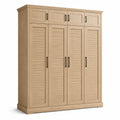 Kleiderschrank mit 8 Türen und Lamellenfront, 200 × 60 × 220 cm, Natur/Schwarz, Landhausstil