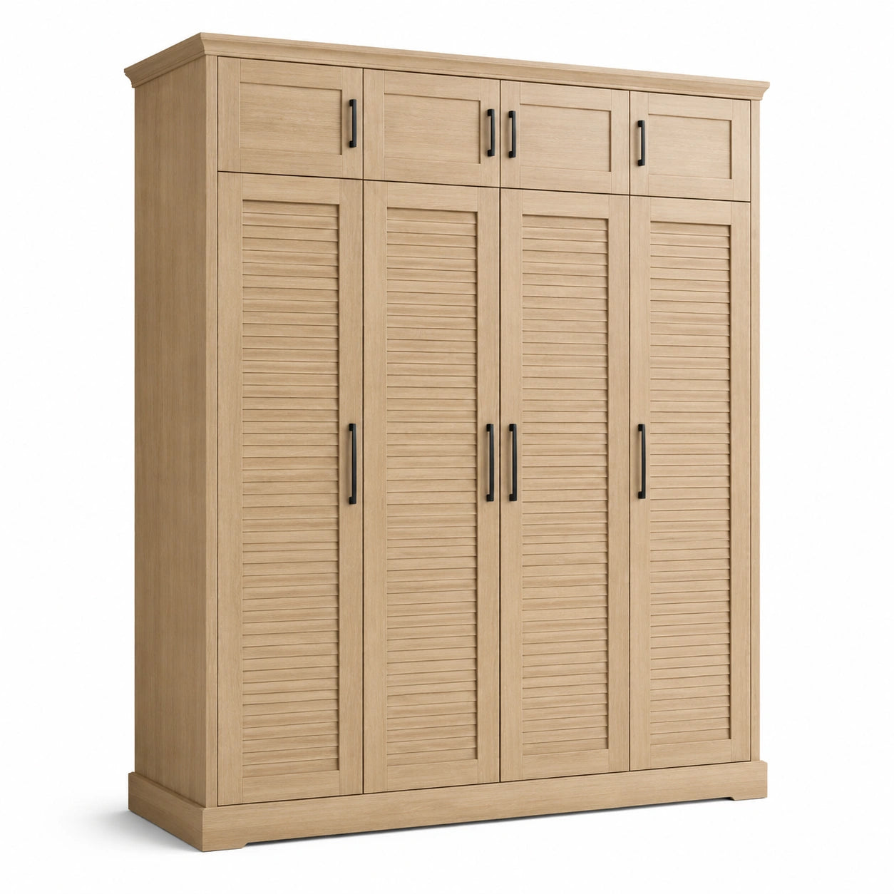 Kleiderschrank mit 8 Türen und Lamellenfront, 200 × 60 × 220 cm, Natur/Schwarz, Landhausstil