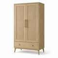 Kleiderschrank aus Holzwerkstoff, 100 × 55 × 190 cm, Naturholzfarben/Messingfarben, 2 Türen und 1 Schublade, Lamellenoptik