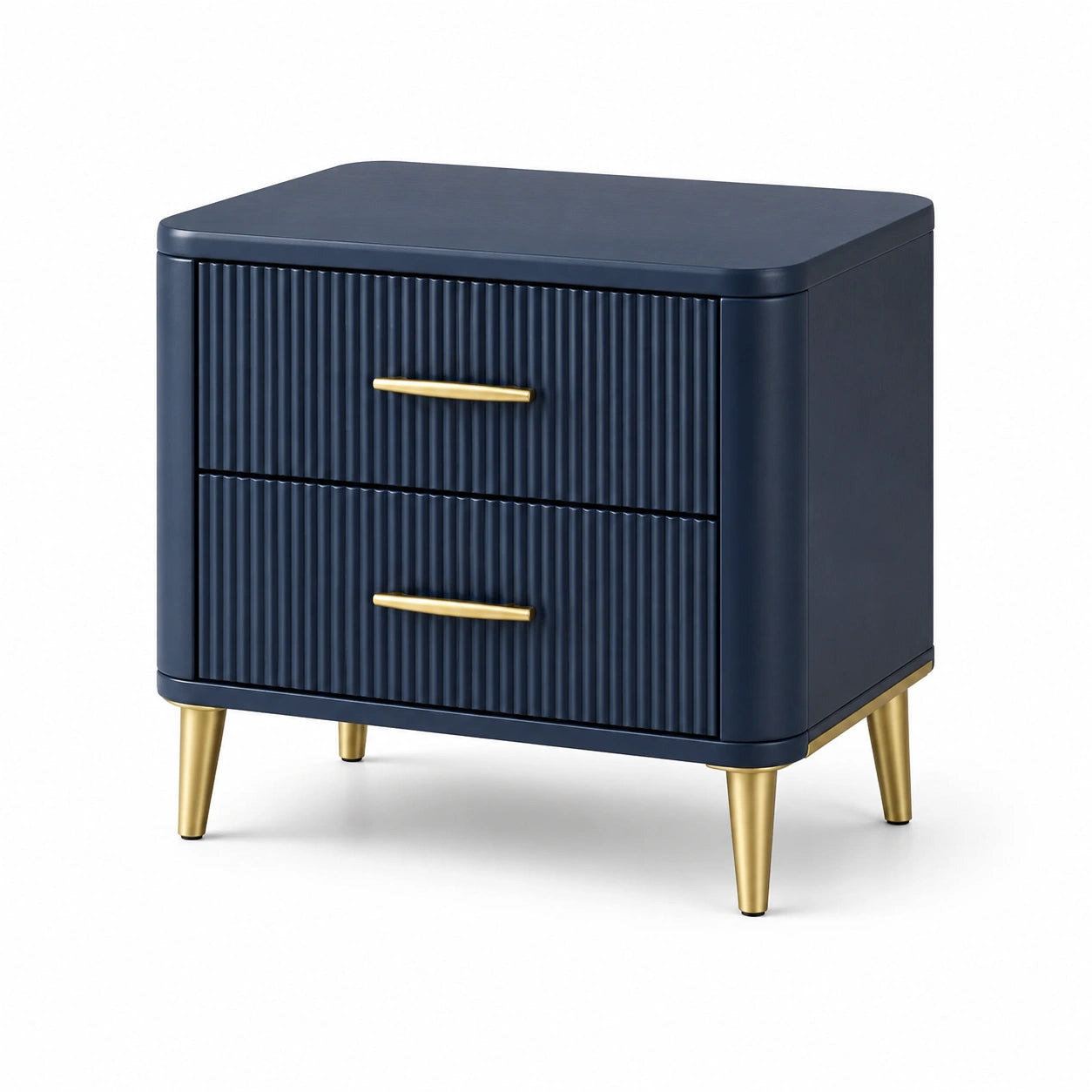 Moderner Nachttisch aus Holzwerkstoff mit 2 Schubladen, 55 × 40 × 60 cm, Dunkelblau/Gold
