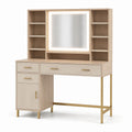 Moderner Schminktisch mit beleuchtetem Spiegel und Stauraum, 120 × 45 × 150 cm, Beige/Gold