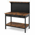 Werkbank mit Lochwand, 2 Schubladen und 2 Ablagen, 120 × 60 × 155 cm, Braun/Schwarz