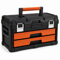 Werkzeugkoffer mit 2 Schubladen, Klappdeckel und Tragegriff, 55 × 30 × 45 cm, Schwarz/Orange/Silber