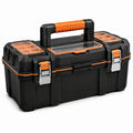 Werkzeugkoffer aus Kunststoff mit Kleinteilefächern, 52 × 26 × 25 cm, Schwarz/Orange/Transparent