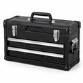 Tragbarer Werkzeugkasten mit 2 Schubladen und Staufach, 51 × 26 × 36 cm, Schwarz/Silber